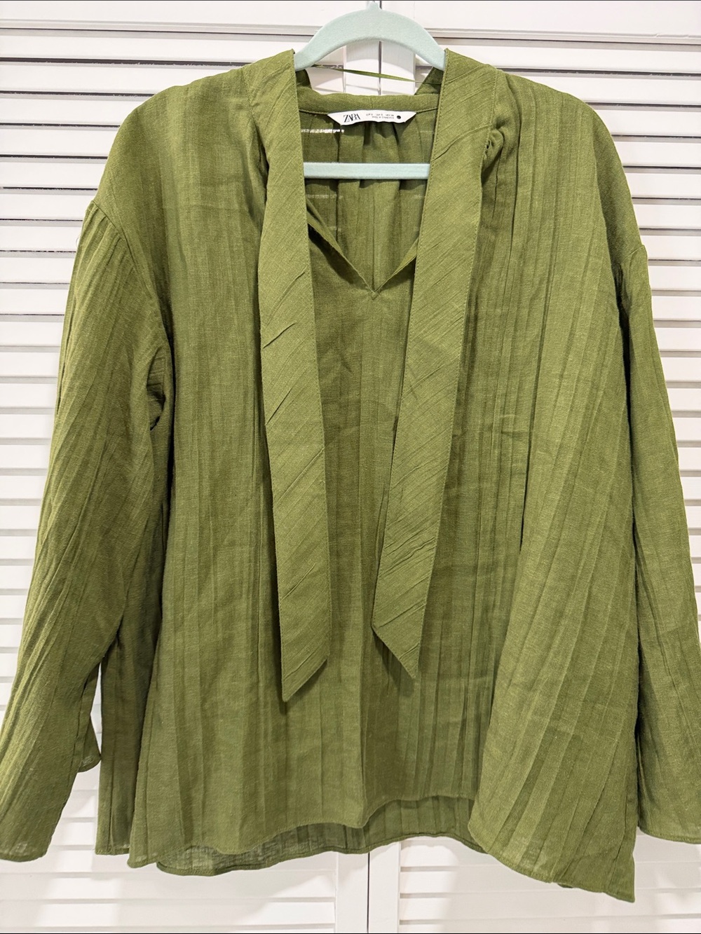 ZARA Olive Green 100% Linen Matching Set – Size S